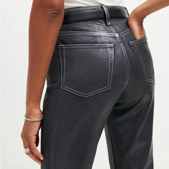 NWT REFORMATION Cynthia High Rise Straight Long Jean Glossy Black 26 - Picture 4 of 10